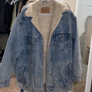 Topshop denium jacket lined with fur wore once